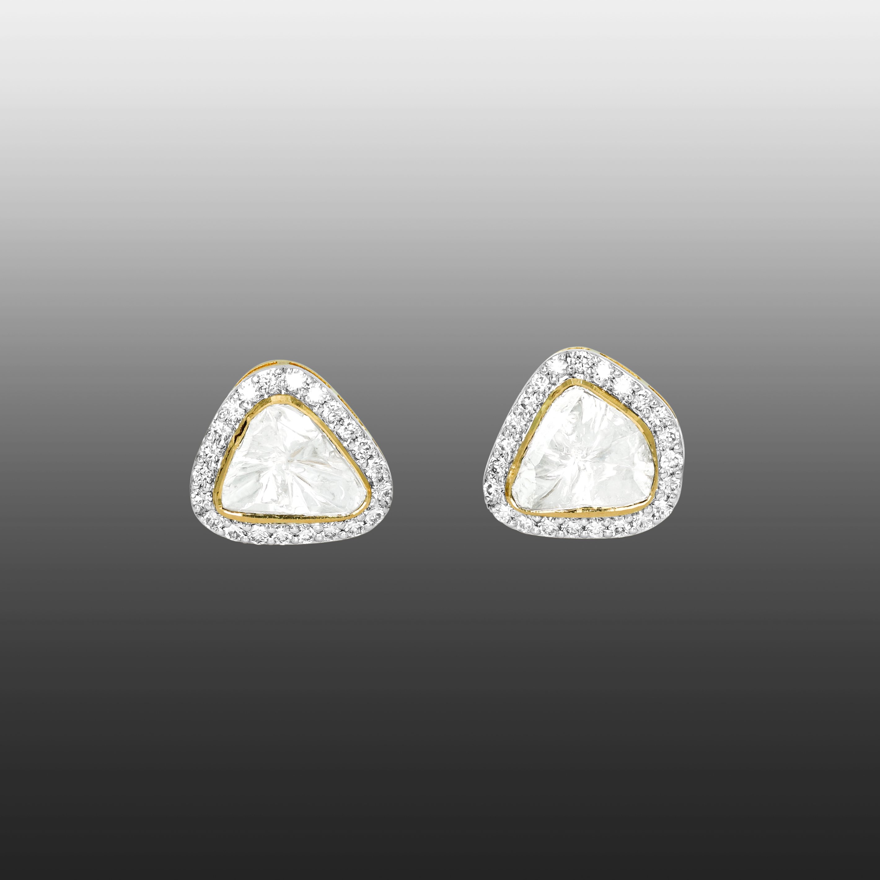 Triangular Polki Earrings with Diamond Edged